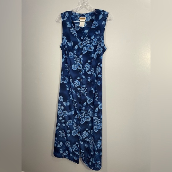 Vintage Expressions Sleeveless Button Front Tie Back Floral Blue Size 16W Maxi - Picture 6 of 16